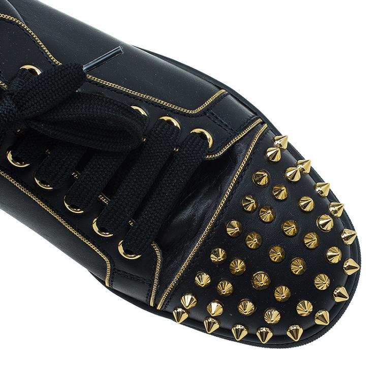 Pre Owned Christian Louboutin Black Leather Rush Spike Sneakers Size 36