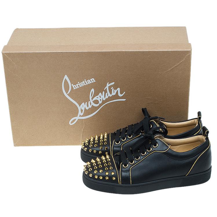 Pre Owned Christian Louboutin Black Leather Rush Spike Sneakers Size 36