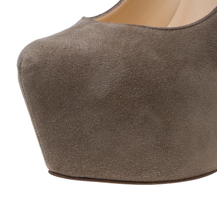 Pre Owned Christian Louboutin Light Brown Suede Daffodile Platform Pumps Size 38