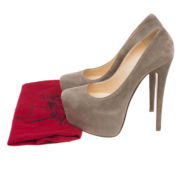 Pre Owned Christian Louboutin Light Brown Suede Daffodile Platform Pumps Size 38