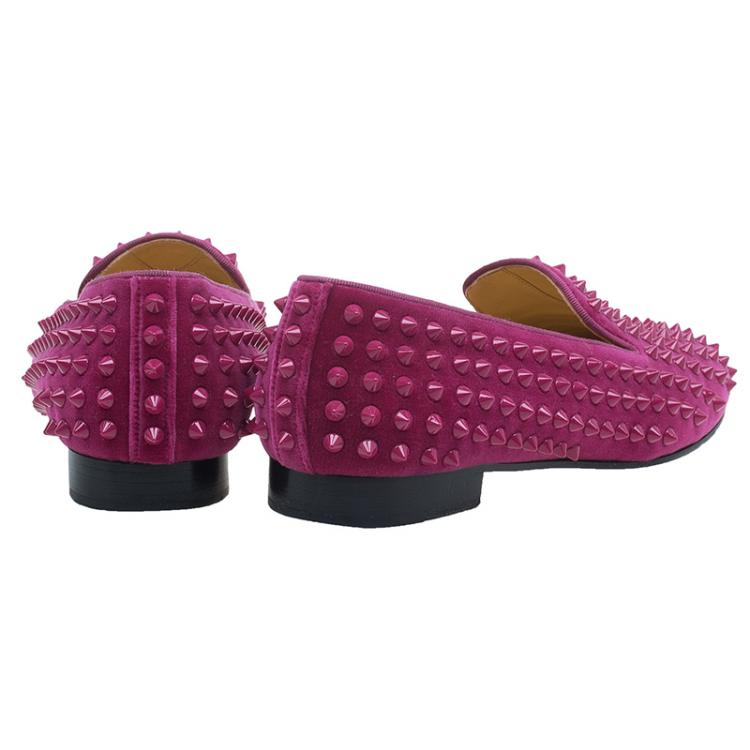 Pre Owned Christian Louboutin Hot Pink Velvet Rollerboy Spike Loafers Size 39