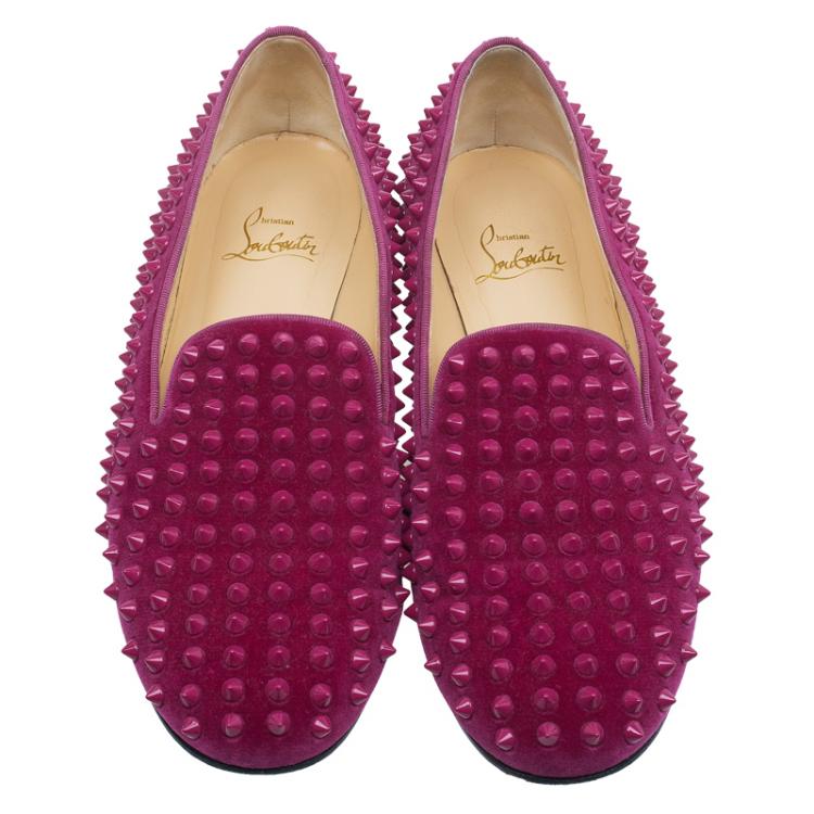Pre Owned Christian Louboutin Hot Pink Velvet Rollerboy Spike Loafers Size 39