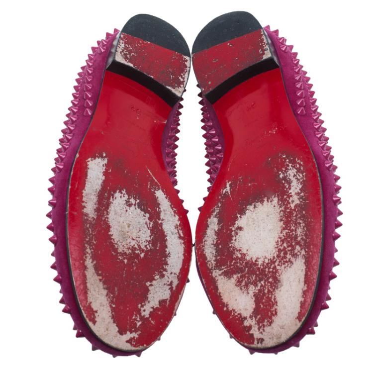 Pre Owned Christian Louboutin Hot Pink Velvet Rollerboy Spike Loafers Size 39