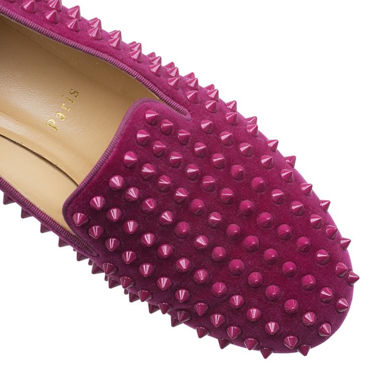 Pre Owned Christian Louboutin Hot Pink Velvet Rollerboy Spike Loafers Size 39