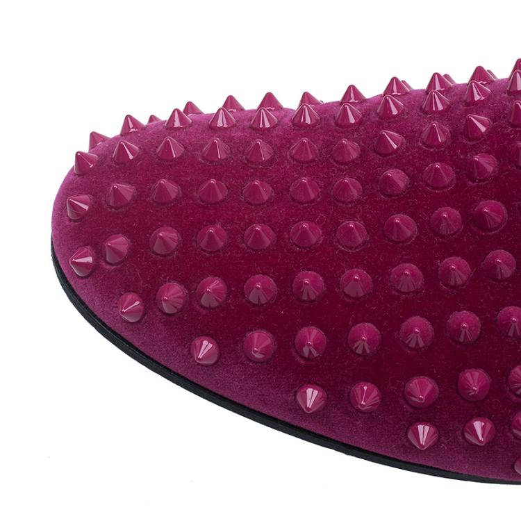 Pre Owned Christian Louboutin Hot Pink Velvet Rollerboy Spike Loafers Size 39