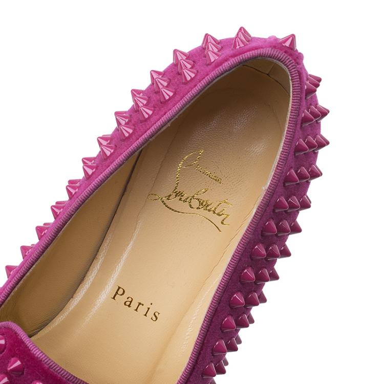 Pre Owned Christian Louboutin Hot Pink Velvet Rollerboy Spike Loafers Size 39
