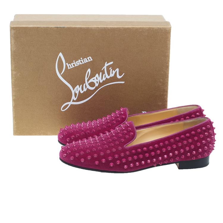 Pre Owned Christian Louboutin Hot Pink Velvet Rollerboy Spike Loafers Size 39