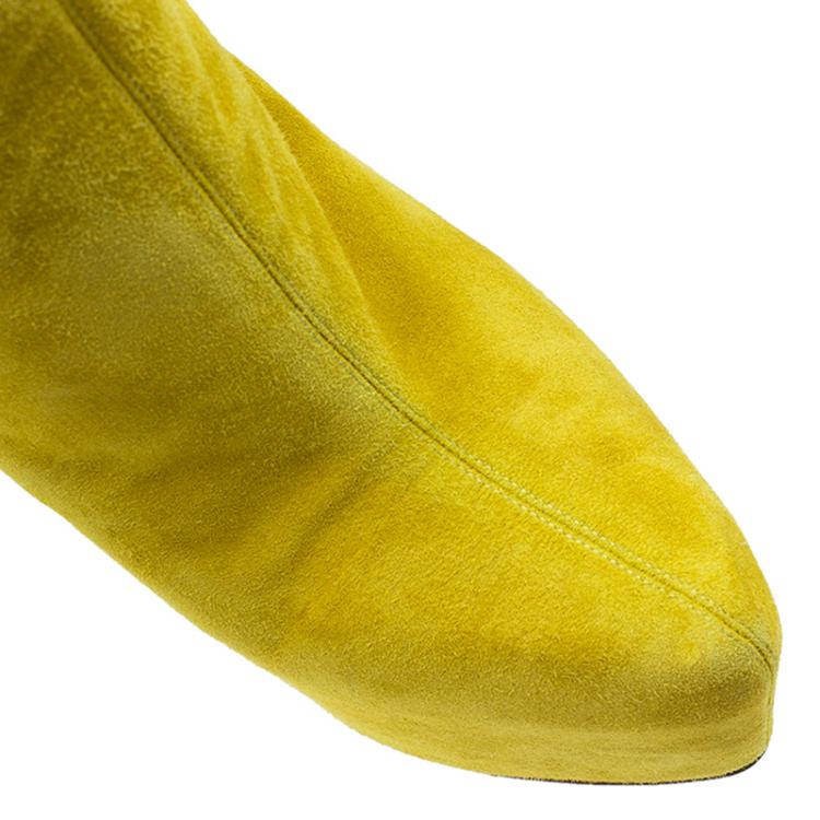 Pre Owned Christian Louboutin Yellow Suede Lady Daf Platform Ankle Boots Size 38.5