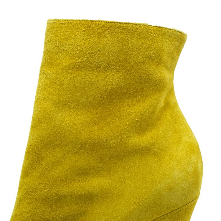 Pre Owned Christian Louboutin Yellow Suede Lady Daf Platform Ankle Boots Size 38.5