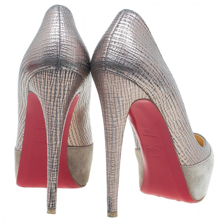 Pre Owned Christian Louboutin Grey Suede and Leather Maggie Platform Pumps Size 39