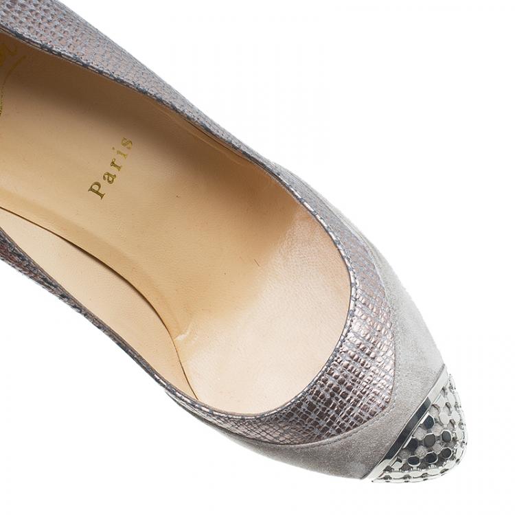 Pre Owned Christian Louboutin Grey Suede and Leather Maggie Platform Pumps Size 39
