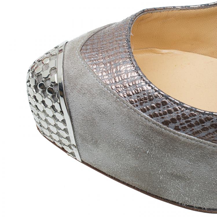 Pre Owned Christian Louboutin Grey Suede and Leather Maggie Platform Pumps Size 39