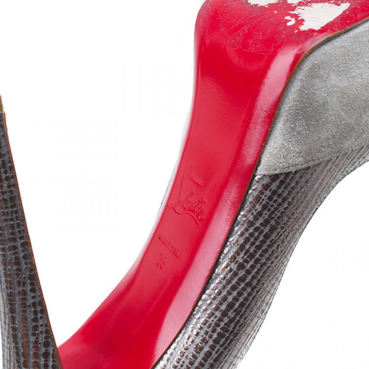 Pre Owned Christian Louboutin Grey Suede and Leather Maggie Platform Pumps Size 39