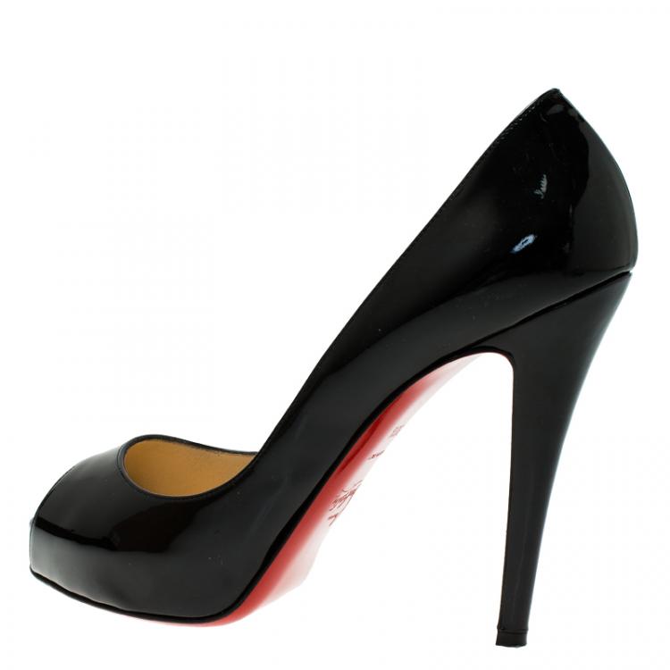 Pre Owned Christian Louboutin Black Patent Very Prive Peep Toe Pumps Size 38.5
