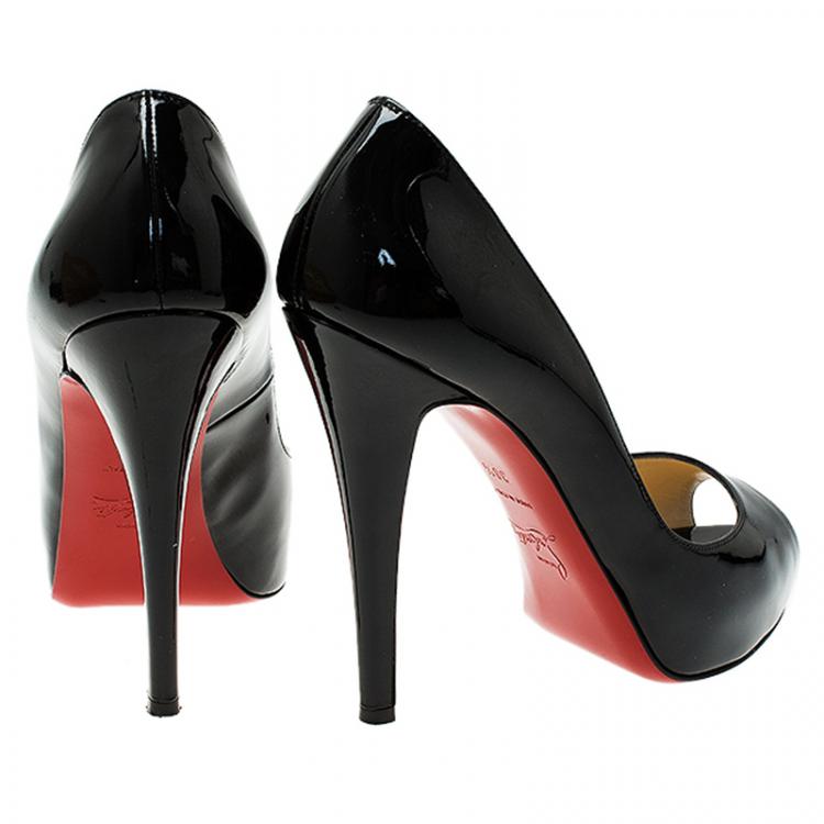 Pre Owned Christian Louboutin Black Patent Very Prive Peep Toe Pumps Size 38.5