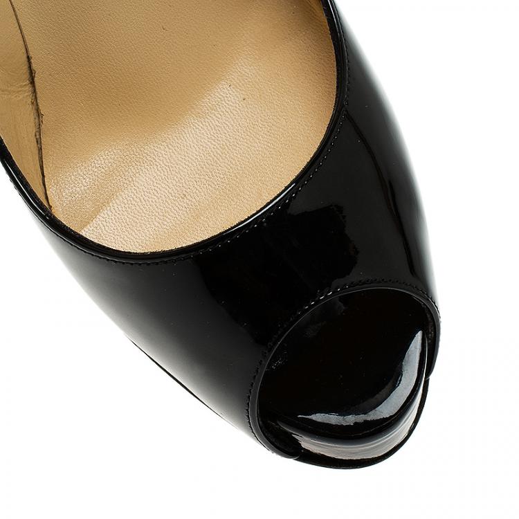 Pre Owned Christian Louboutin Black Patent Very Prive Peep Toe Pumps Size 38.5