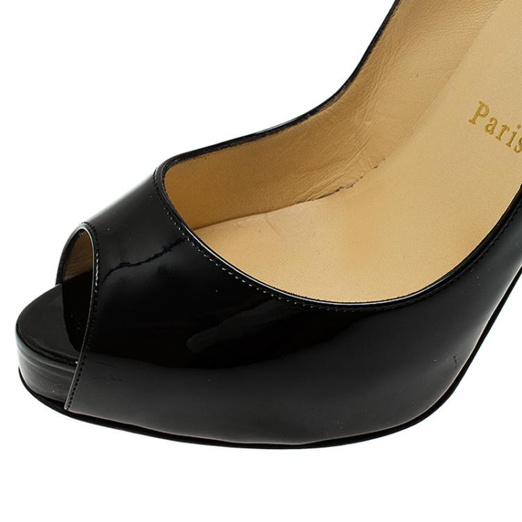 Pre Owned Christian Louboutin Black Patent Very Prive Peep Toe Pumps Size 38.5