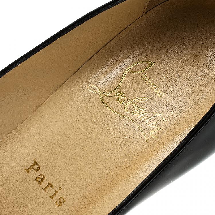 Pre Owned Christian Louboutin Black Patent Very Prive Peep Toe Pumps Size 38.5