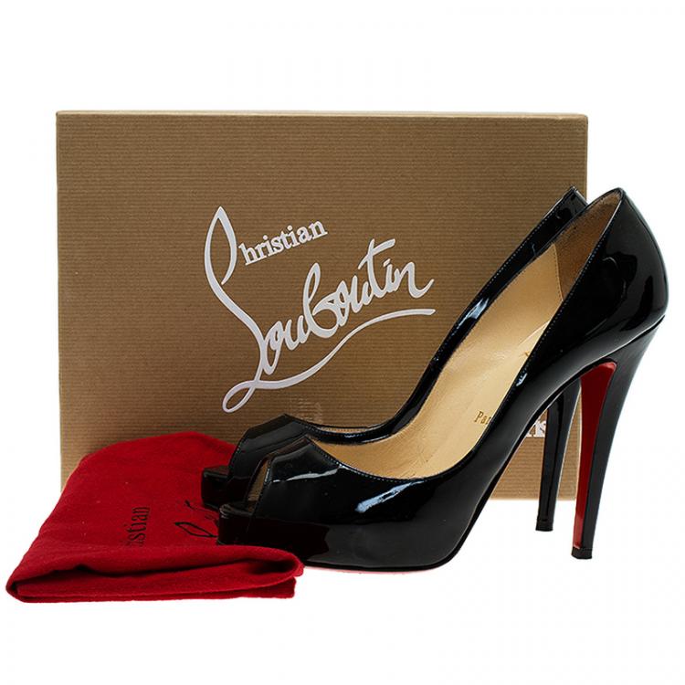 Pre Owned Christian Louboutin Black Patent Very Prive Peep Toe Pumps Size 38.5