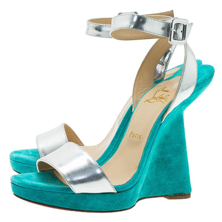 Pre Owned Christian Louboutin Djaldos Spechio Colorblock Ankle Strap Wedges Size 40