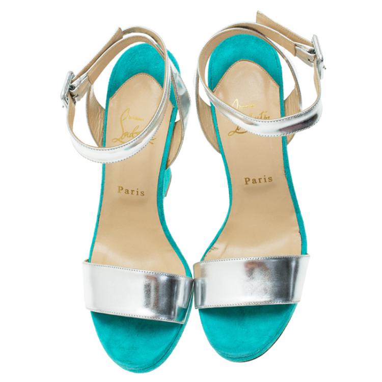 Pre Owned Christian Louboutin Djaldos Spechio Colorblock Ankle Strap Wedges Size 40