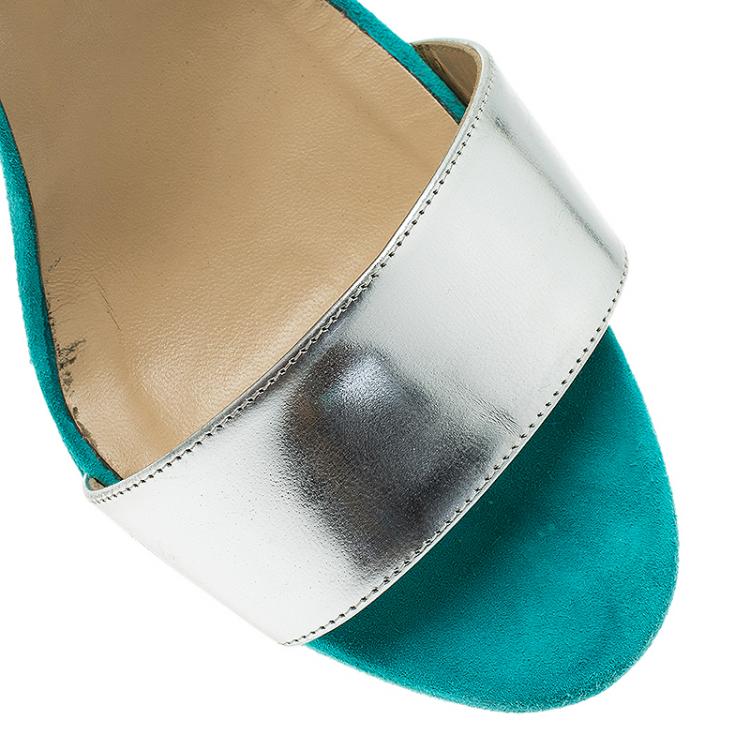 Pre Owned Christian Louboutin Djaldos Spechio Colorblock Ankle Strap Wedges Size 40