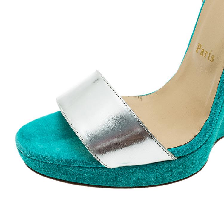 Pre Owned Christian Louboutin Djaldos Spechio Colorblock Ankle Strap Wedges Size 40