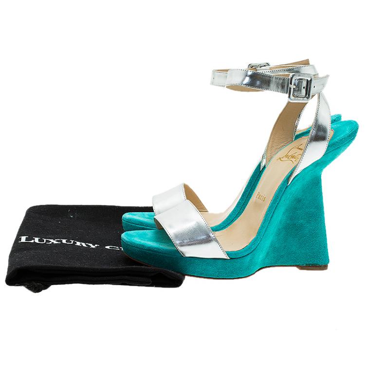 Pre Owned Christian Louboutin Djaldos Spechio Colorblock Ankle Strap Wedges Size 40