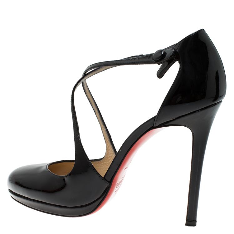 Pre Owned Christian Louboutin Black Patent Crosspiga Almond Toe Platform Pumps Size 39