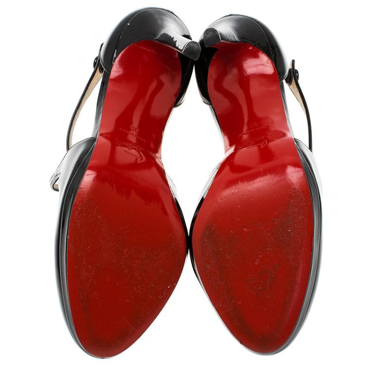 Pre Owned Christian Louboutin Black Patent Crosspiga Almond Toe Platform Pumps Size 39