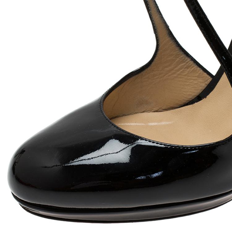 Pre Owned Christian Louboutin Black Patent Crosspiga Almond Toe Platform Pumps Size 39