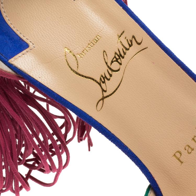 Pre Owned Christian Louboutin Tri Color Otrot Fringe Sandals Size 36.5