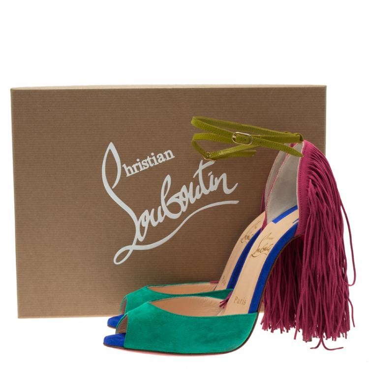 Pre Owned Christian Louboutin Tri Color Otrot Fringe Sandals Size 36.5