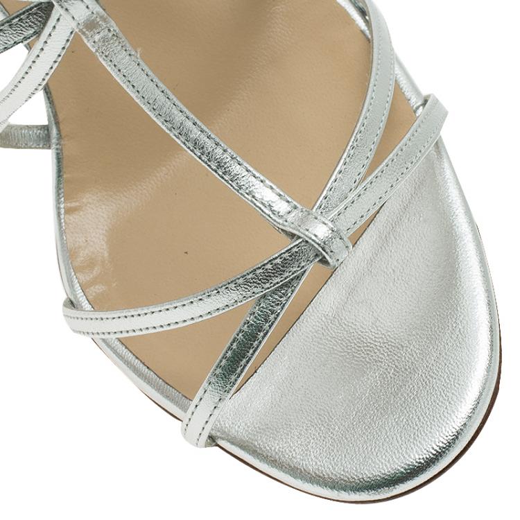 Pre Owned Christian Louboutin Metallic Silver Audrey Strappy Sandals Size 38.5