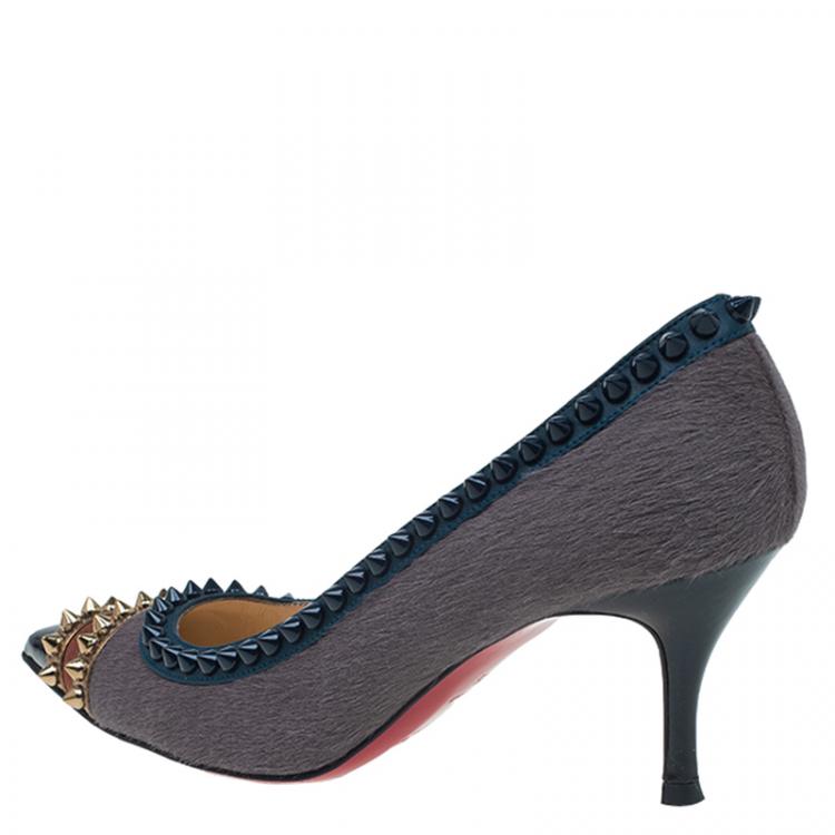 Pre Owned Christian Louboutin Brown Calf Hair Spiked Malabar Hill Pumps Size 35.5
