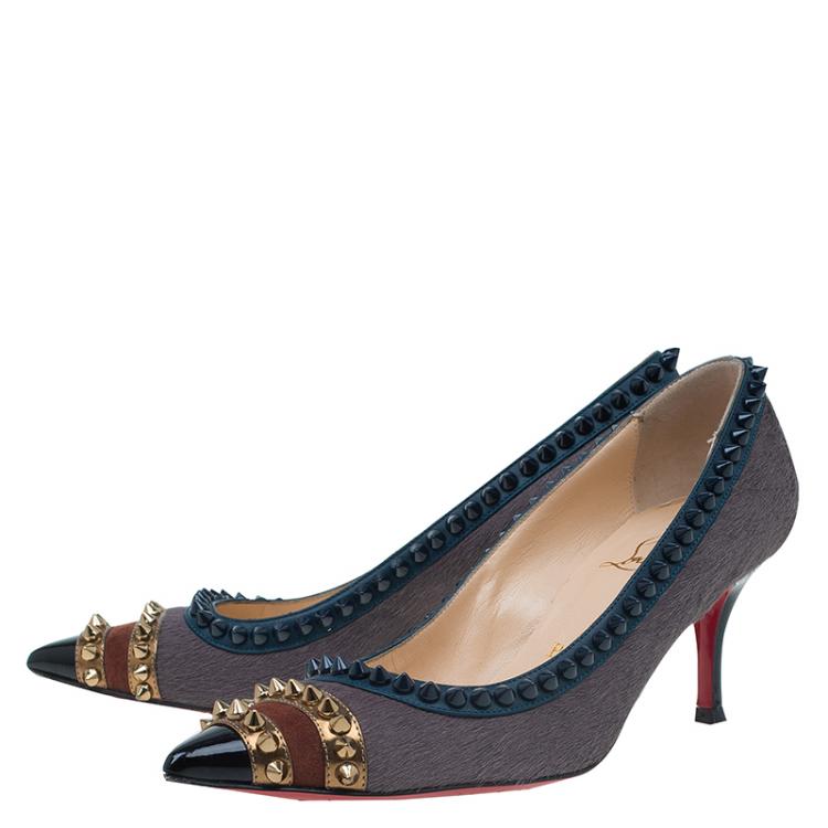 Pre Owned Christian Louboutin Brown Calf Hair Spiked Malabar Hill Pumps Size 35.5