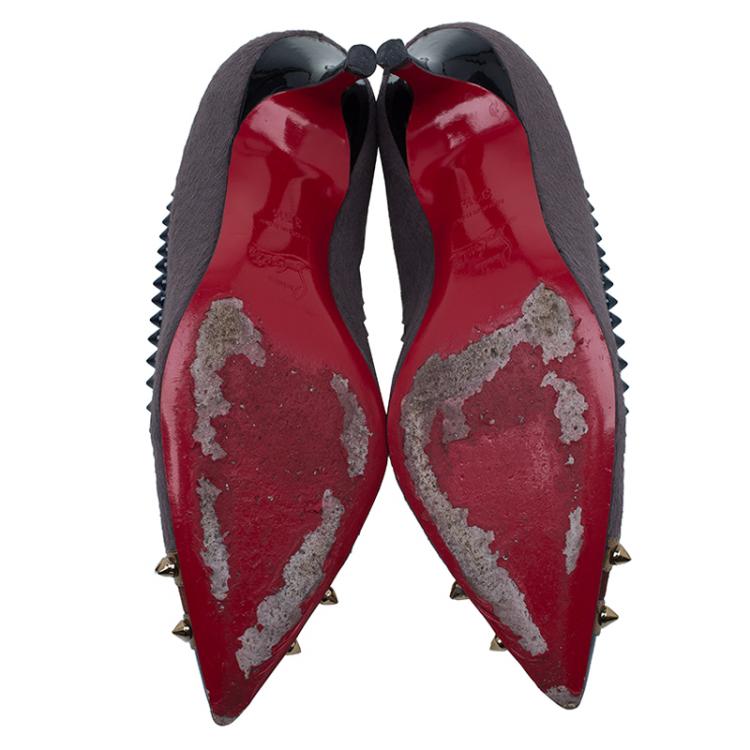 Pre Owned Christian Louboutin Brown Calf Hair Spiked Malabar Hill Pumps Size 35.5