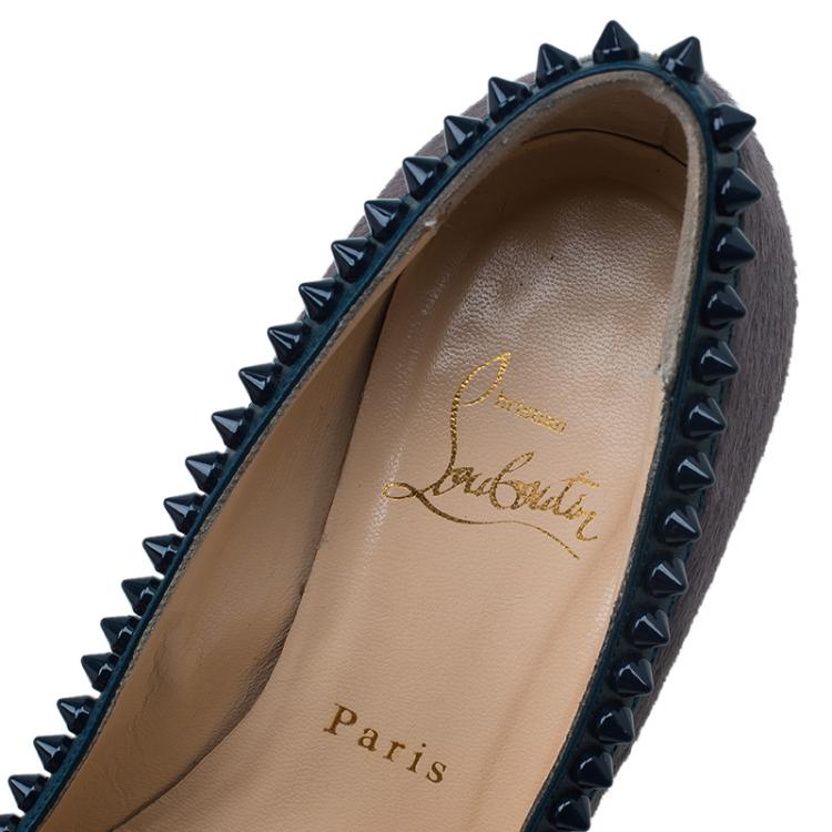 Pre Owned Christian Louboutin Brown Calf Hair Spiked Malabar Hill Pumps Size 35.5