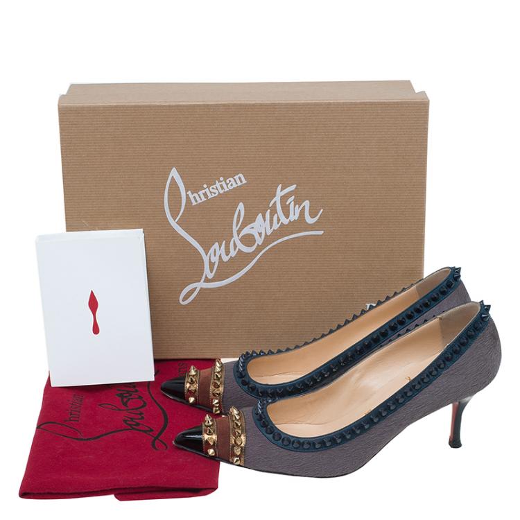 Pre Owned Christian Louboutin Brown Calf Hair Spiked Malabar Hill Pumps Size 35.5