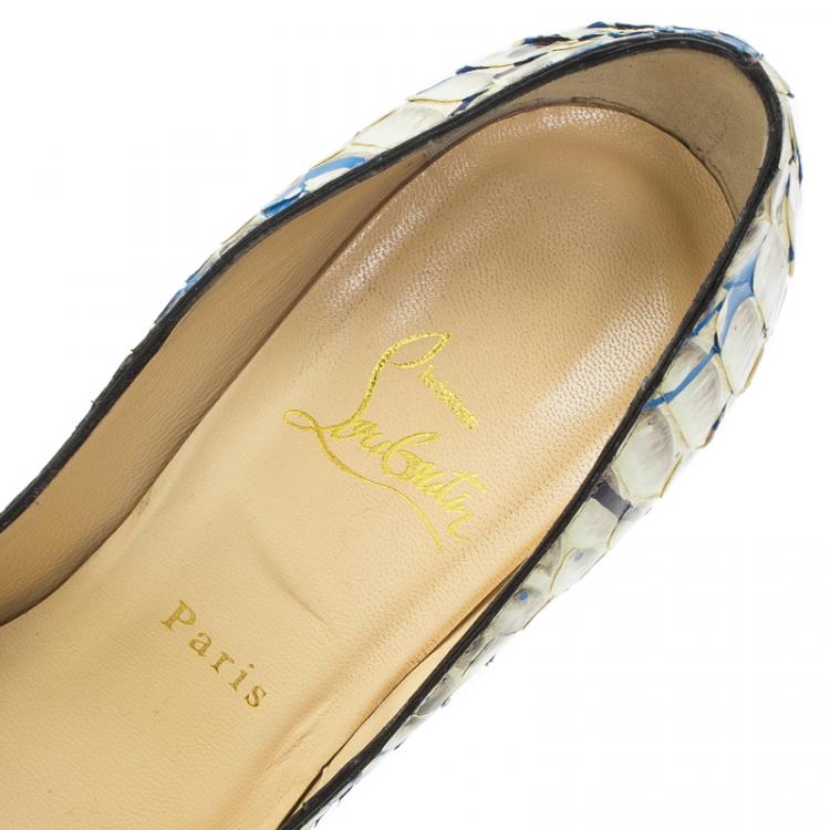 Pre Owned Christian Louboutin Grey Python Graffiti Lady Peep Toe Platform Pumps Size 38.5