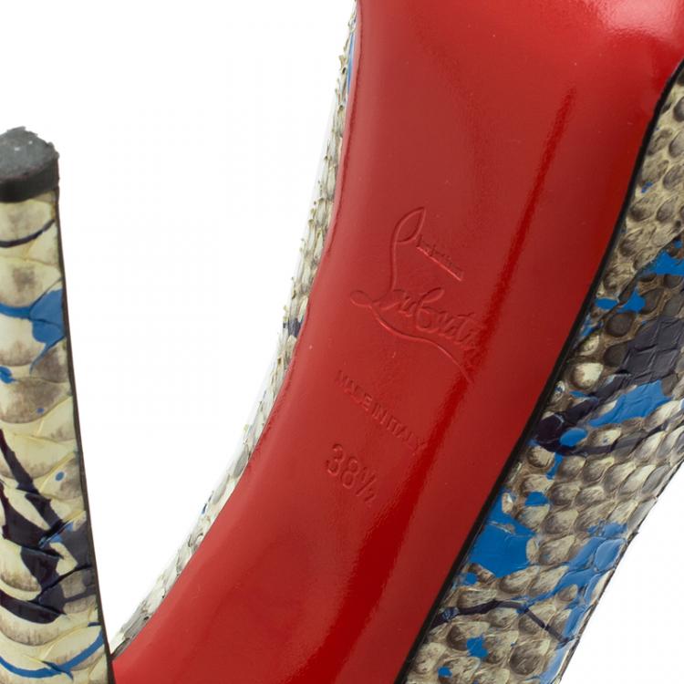 Pre Owned Christian Louboutin Grey Python Graffiti Lady Peep Toe Platform Pumps Size 38.5