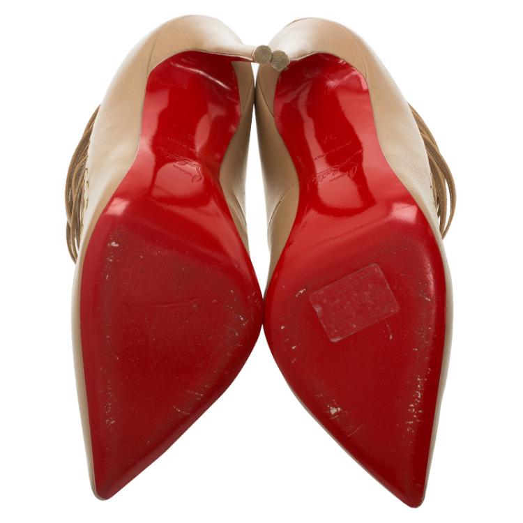 Pre Owned Christian Louboutin Beige Leather Gortik Strappy Ankle Boots Size 37