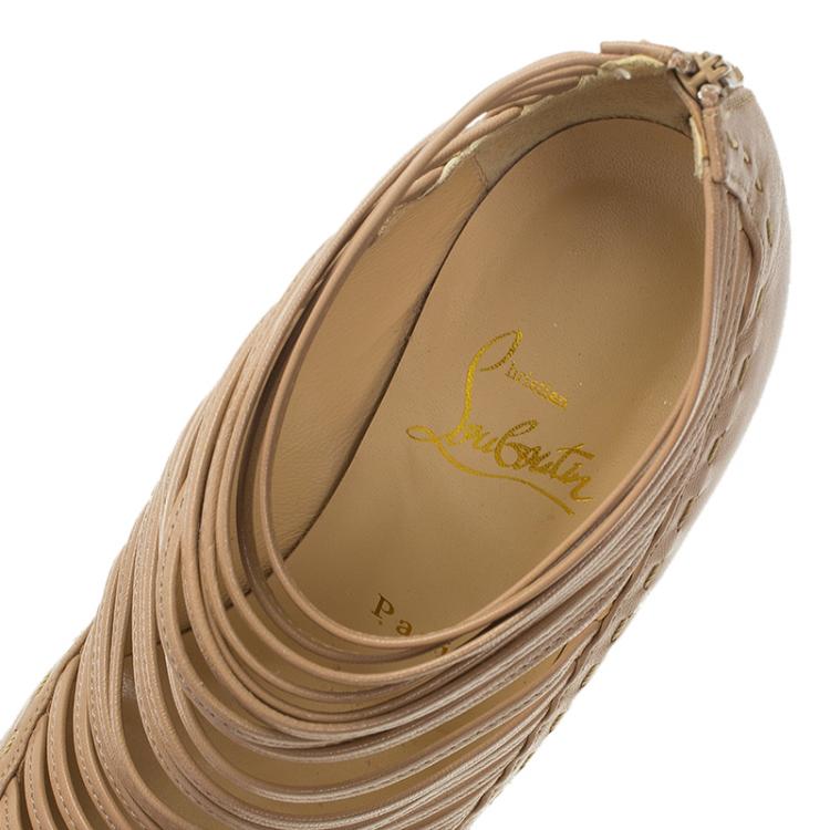Pre Owned Christian Louboutin Beige Leather Gortik Strappy Ankle Boots Size 37