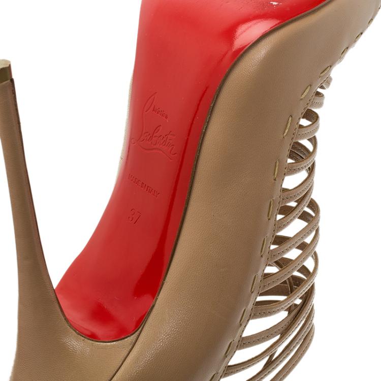 Pre Owned Christian Louboutin Beige Leather Gortik Strappy Ankle Boots Size 37