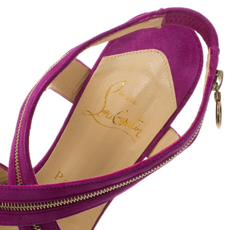 Pre Owned Christian Louboutin Pink Suede Rodita Zipper Detail Platform Sandals Size 36.5