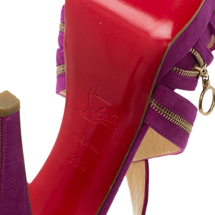 Pre Owned Christian Louboutin Pink Suede Rodita Zipper Detail Platform Sandals Size 36.5
