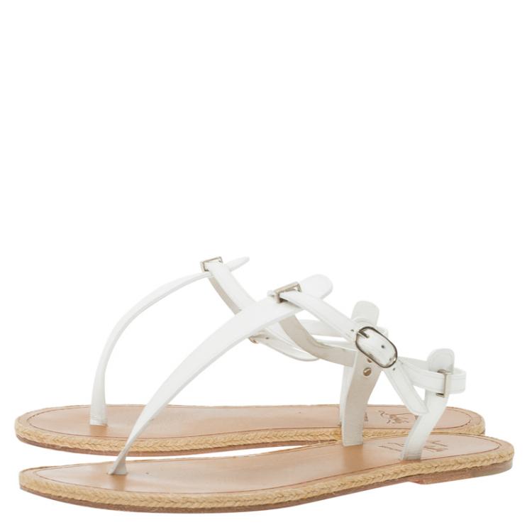 Pre Owned Christian Louboutin White Leather Flanana Thong Sandals Size 38