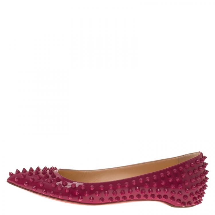 Pre Owned Christian Louboutin Pink Patent Spike Pigalle Ballet Flats Size 37.5
