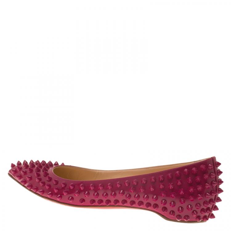 Pre Owned Christian Louboutin Pink Patent Spike Pigalle Ballet Flats Size 37.5