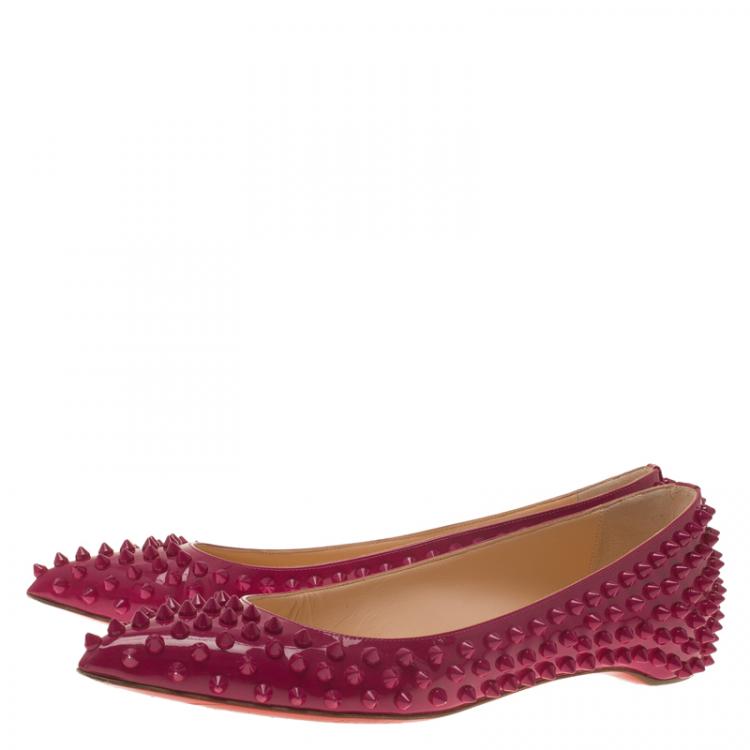 Pre Owned Christian Louboutin Pink Patent Spike Pigalle Ballet Flats Size 37.5